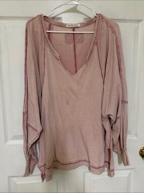 We The Free Dusty Rose V-Neck Oversized Pullover